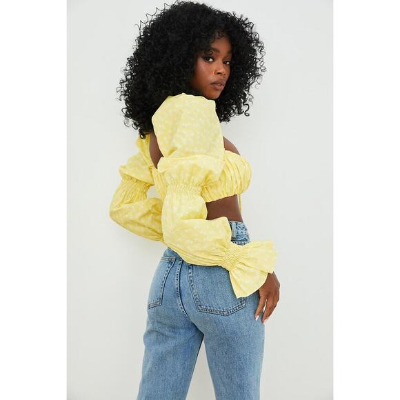 House of CB Henrietta Shirred Bralette Top Lemon Floral Size M NWT - Picture 6 of 10